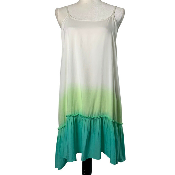 Umgee Dress Womens Medium M Green White Sundress Swing Tunic Boho Swim Coverup - Picture 1 of 7
